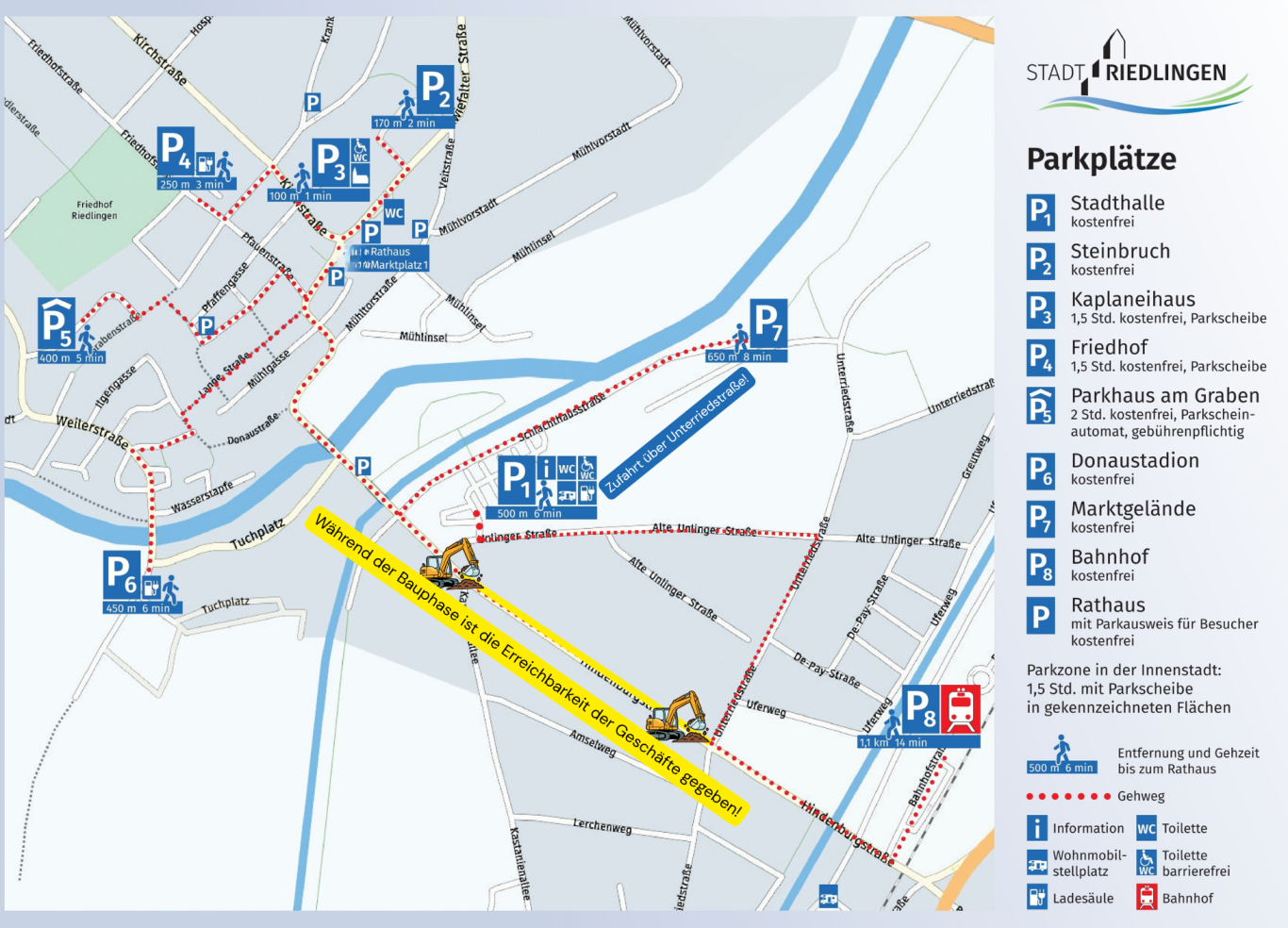 Übersichtskarte der Parkplätze in Riedlingen. Übersichtskarte der Parkplätze in Riedlingen.